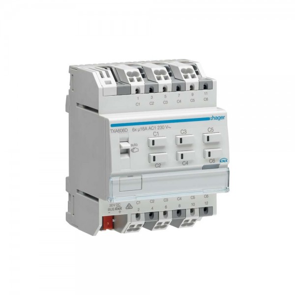 Hager TXA606D Schalt-/Jalousieaktor für C-Last easy 16 A 6/3-fach KNX