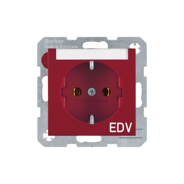 Berker 47508915 SCHUKO-Steckdose Aufdruck „EDV“ mit Beschriftungsfeld S.1/B.3/B.7 rot glänzend