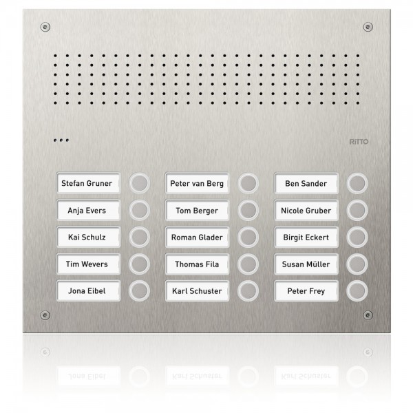 Ritto Acero pur Edelstahl-Türstation Audio 15 WE, 15 Klingelstasten, 3 Spalten RGE1813125