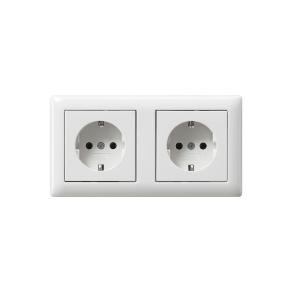 Gira 479303 SCHUKO-Steckdose 2-fach 16 A 250 V~ vorverdrahtet System 55 Reinweiß glänzend