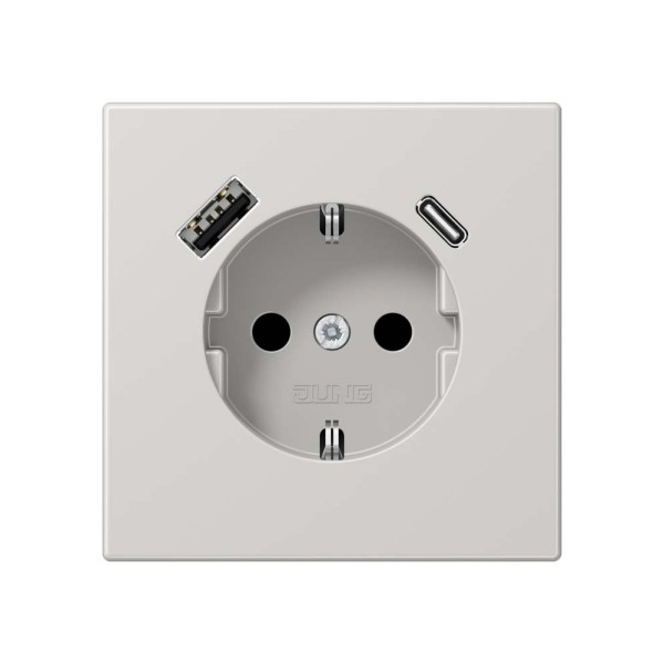 Jung LS1520-15CALG SCHUKO-Steckdose mit USB-Ladegerät Typ A+C Serie LS lichtgrau