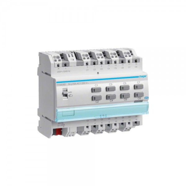 Hager TYA608D Schalt-/Jalousieaktor pro für C-Last 16 A mit Handbedienung 8/4-fach KNX